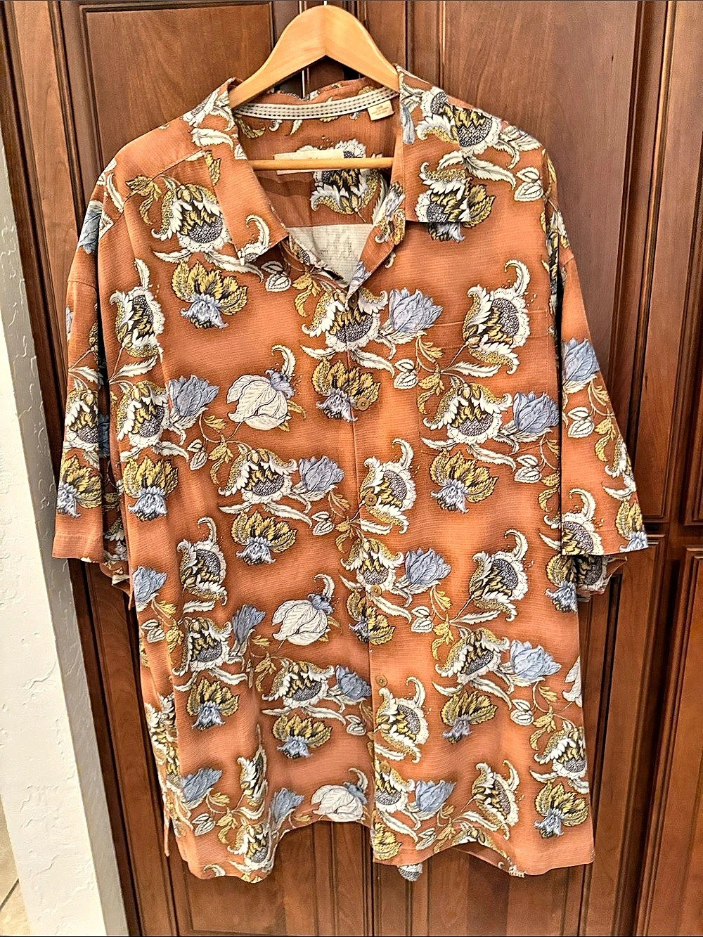 Tommy Bahama Floral Button Down Shirt in Orange & Blue 3XL Like New